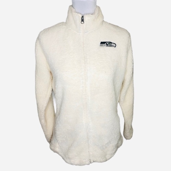 NFL Seattle Seahawks Teddy Sherpa Full Zip White Sweater - Picture 1 of 12